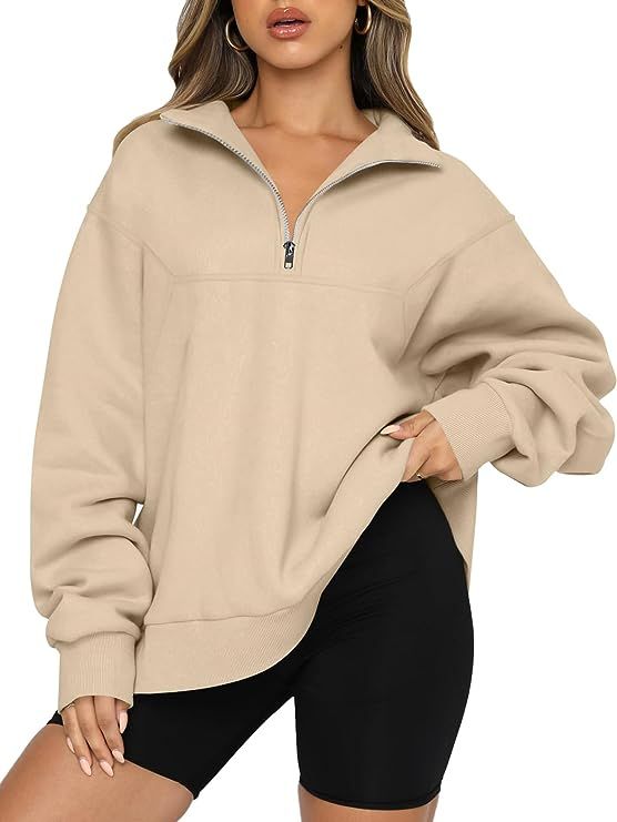 Caracilia Women's Oversized Half Zip Up Sweatshirts Long Sleeve Pullover Trendy Fashion Hoodies Y... | Amazon (US)
