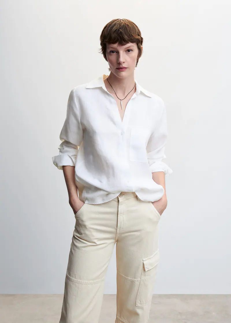 Pocket linen shirt -  Women | Mango USA | MANGO (US)
