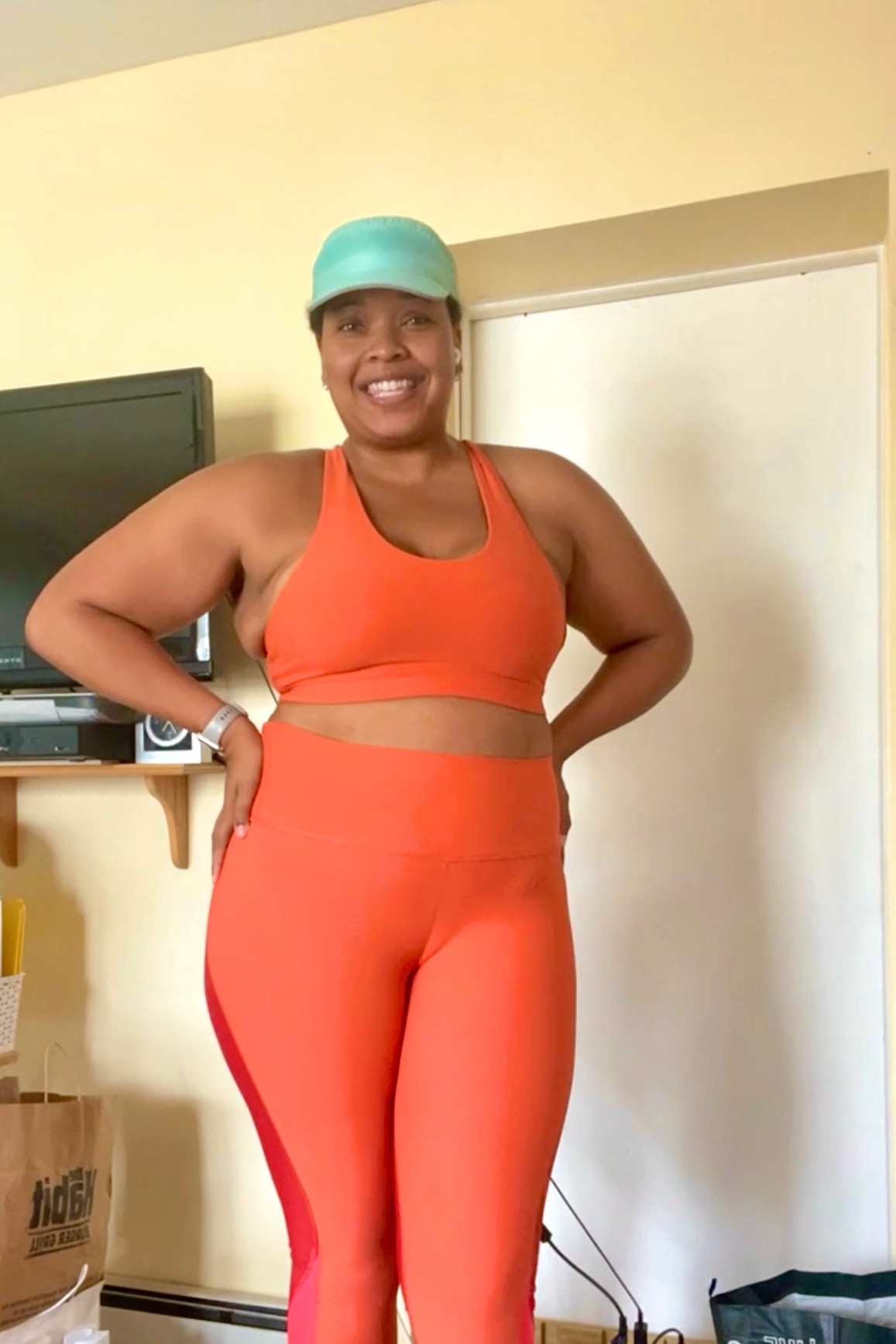 Summer Gym needs. Found this cute set at old navy. I got both the top and bottom in a size L. Feels great with amazing support on the tummy

#LTKcurves #LTKFitness #LTKSeasonal