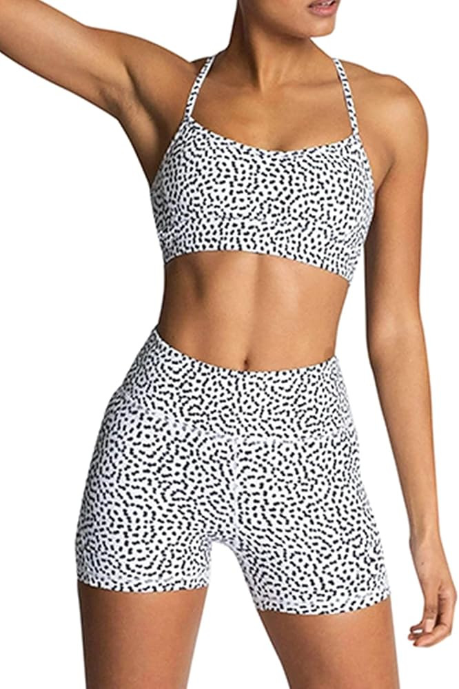 Women's Workout Sets 2 Piece Yoga Outfits High Waisted Yoga Leggings Shorts and Sports Bra Gym Cl... | Amazon (US)