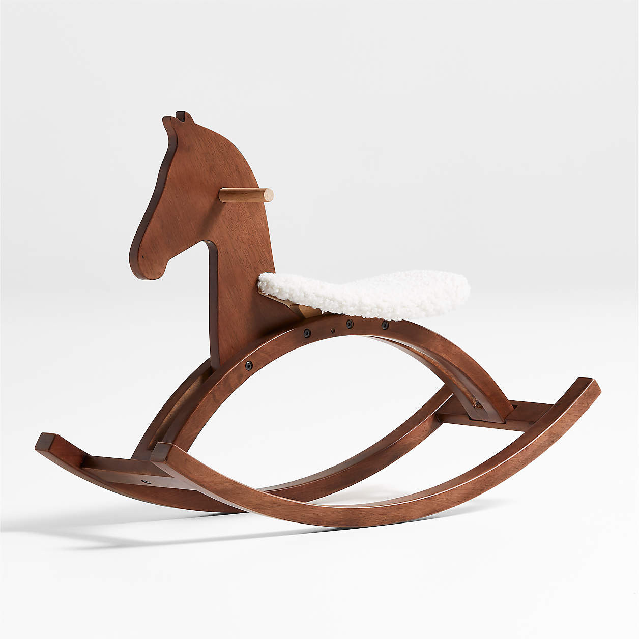 Deep Brown Wooden Kids Rocking Horse with Sherpa Seat + Reviews | Crate & Kids | Crate & Barrel