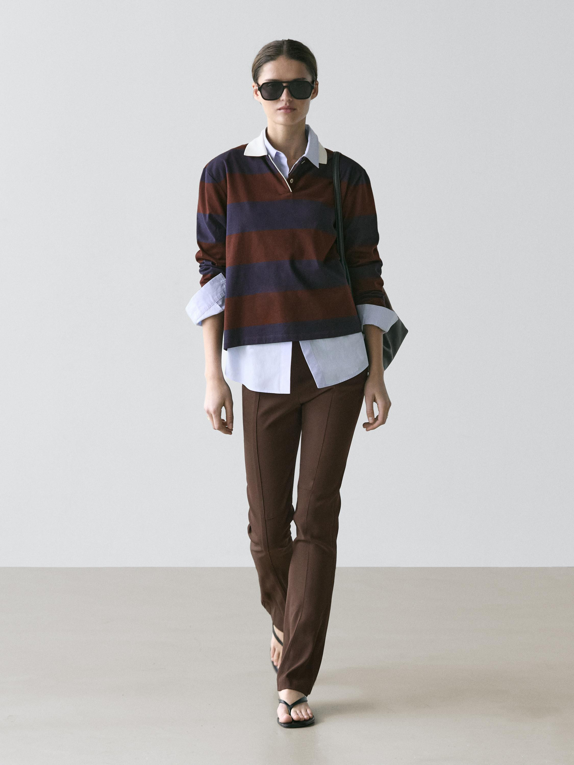 Striped long sleeve cotton polo shirt | Massimo Dutti UK