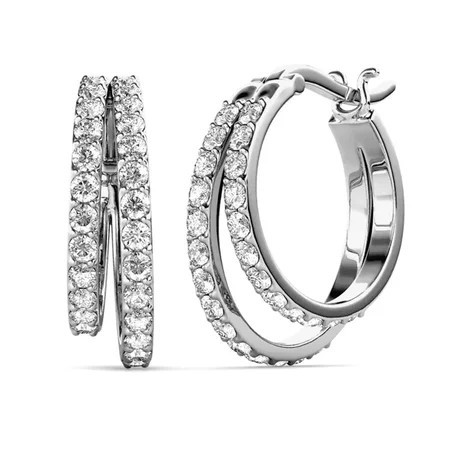 Cate & Chloe Corina 18k White Gold Plated 20mm Hoop Earrings with Swarovski Crystals Gift for Women | Walmart (US)