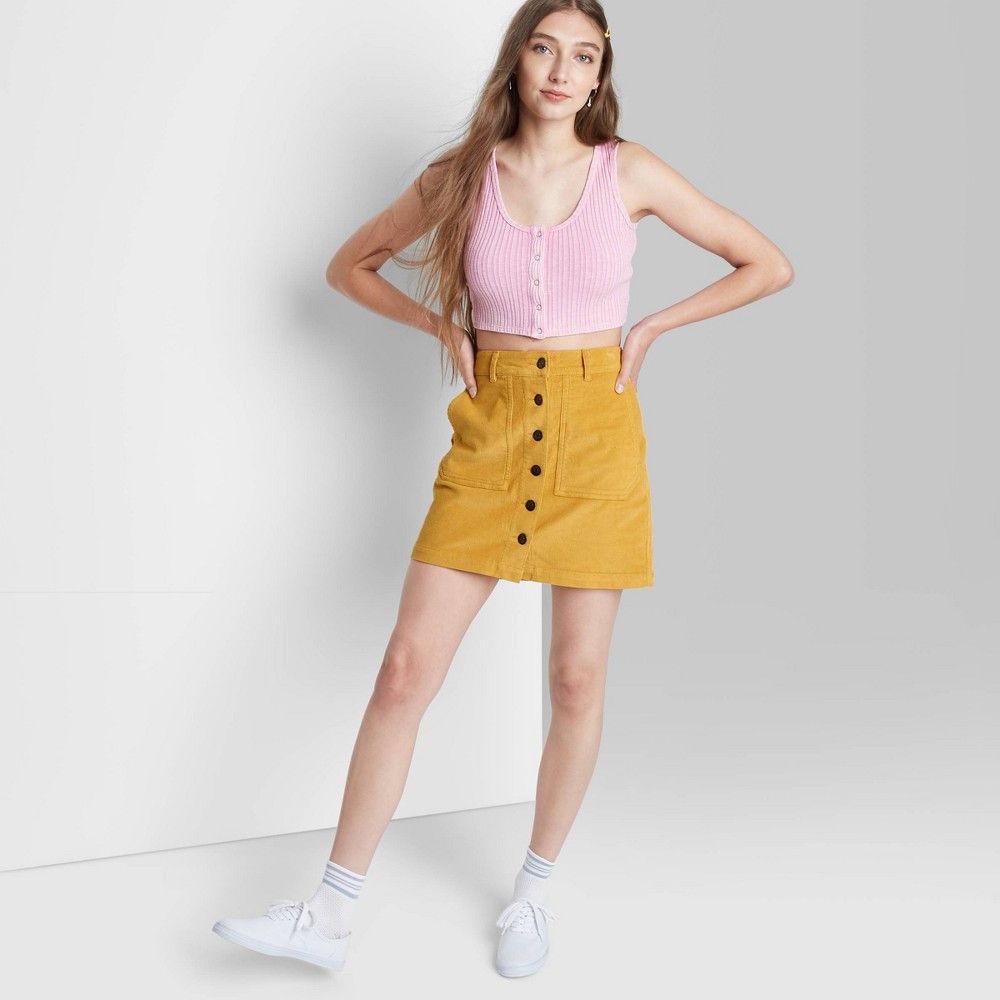 Women's Button-Front Cord Mini A-Line Skirt - Wild Fable Mustard 18, Yellow | Target