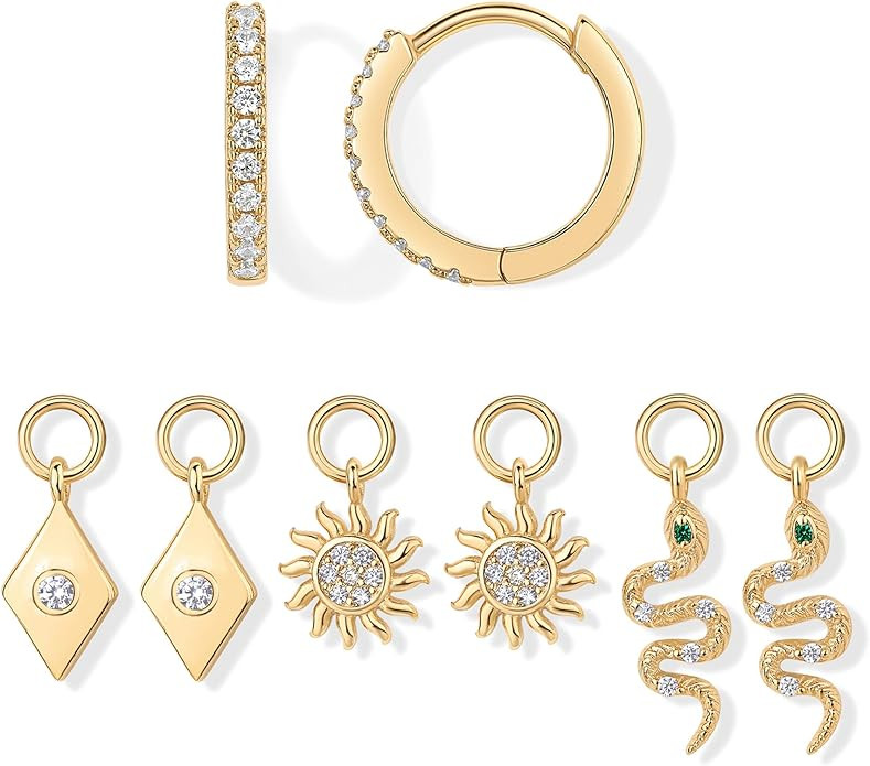 PAVOI 18K Gold Plated Huggie Earrings and Charm Set for Women | Mix and Match Earring Pack with C... | Amazon (US)