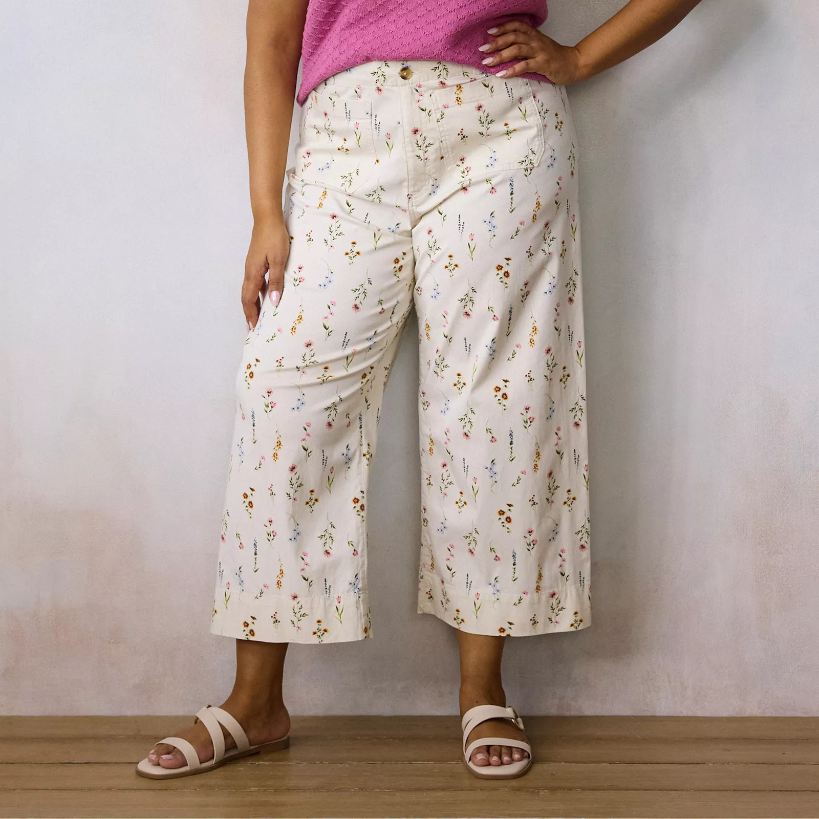 Plus Size LC Lauren Conrad Wildflower Super High Rise Wide Leg Crop Pants | Kohl's