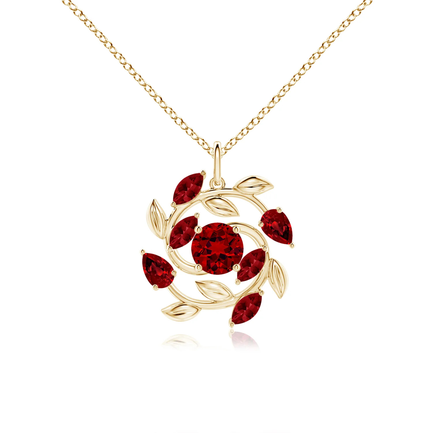 Lab-Grown Round and Marquise Ruby Olive Branch Pendant | Angara Inc.