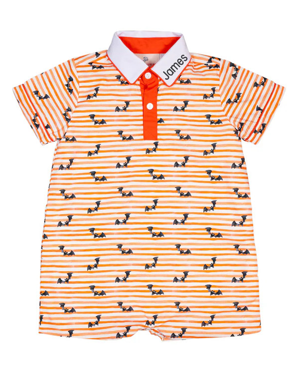 Bats Striped Watercolor Shortall | Smockingbird Kids