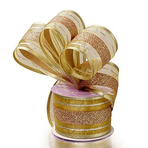Gold Striped Christmas Wired Ribbon - 2 1/2" x 10 Yards, Wedding, Gift Wrapping, Fall, Wreath, An... | Walmart (US)