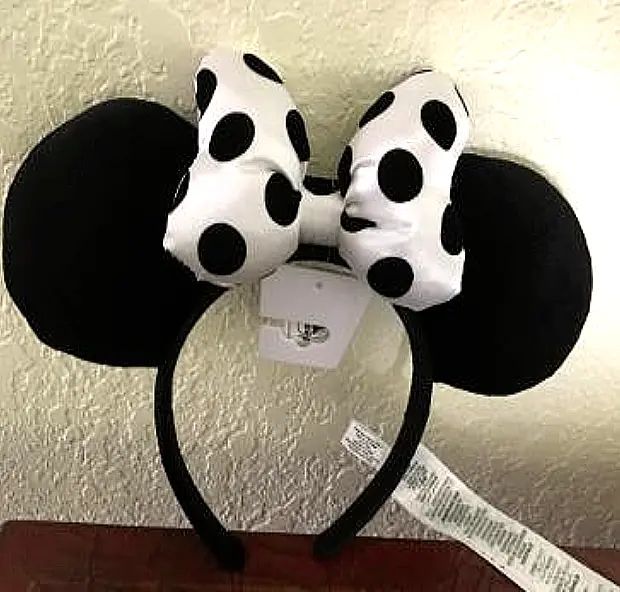 Disney Parks Minnie Mouse Ears Polka Dot Black White Spots Velvet Headband | eBay US