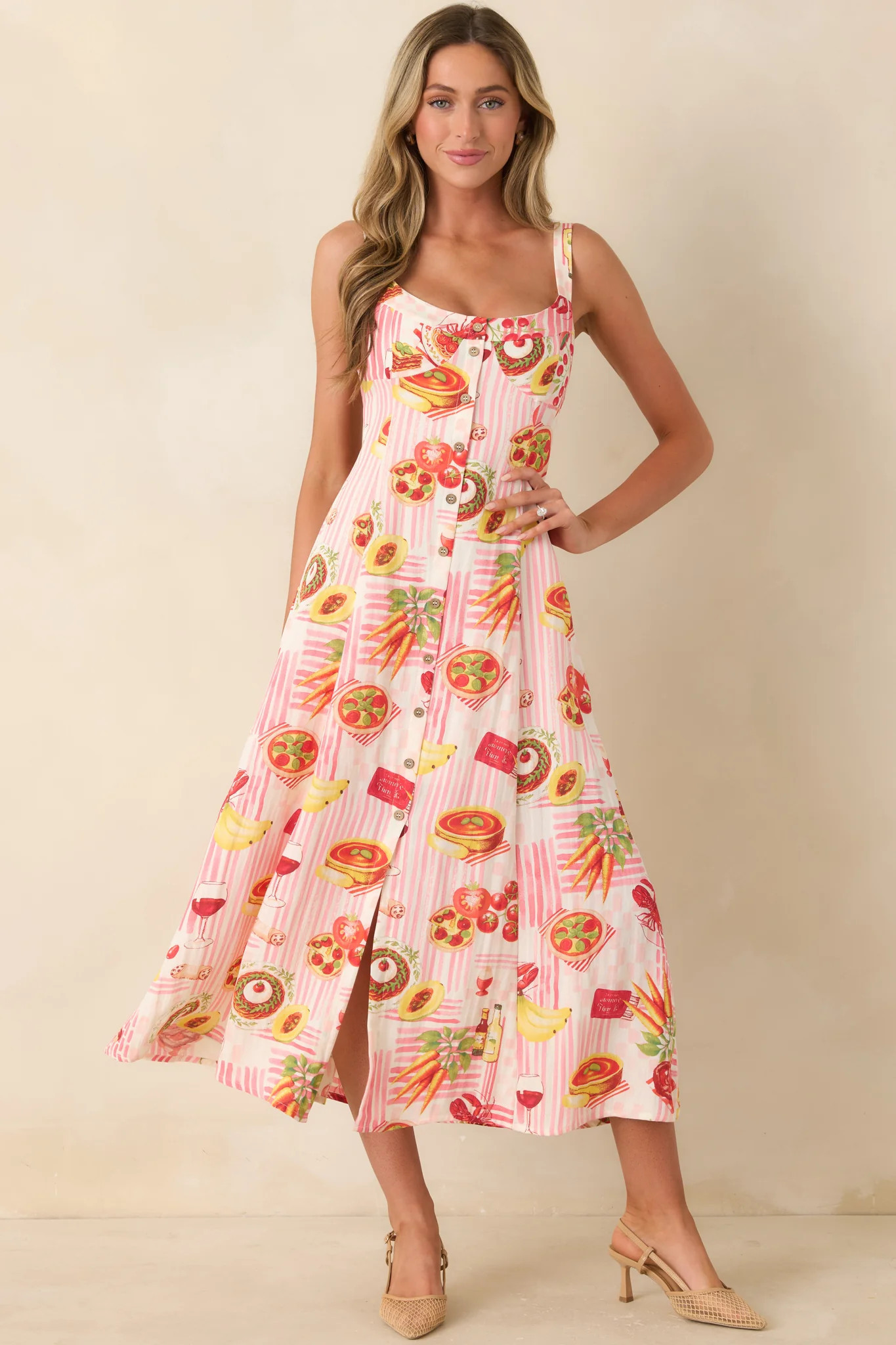 A Tour of Italy Red Multi Culinary Print Midi Dress | Red Dress