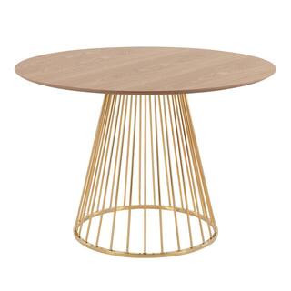 Canary 43.5 in. Round Natural Wood and Gold Metal Dining Table (Seats 6) | The Home Depot
