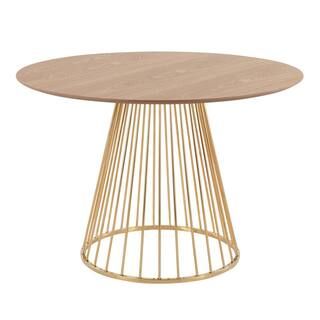 Canary 43.5 in. Round Natural Wood and Gold Metal Dining Table (Seats 6) | The Home Depot