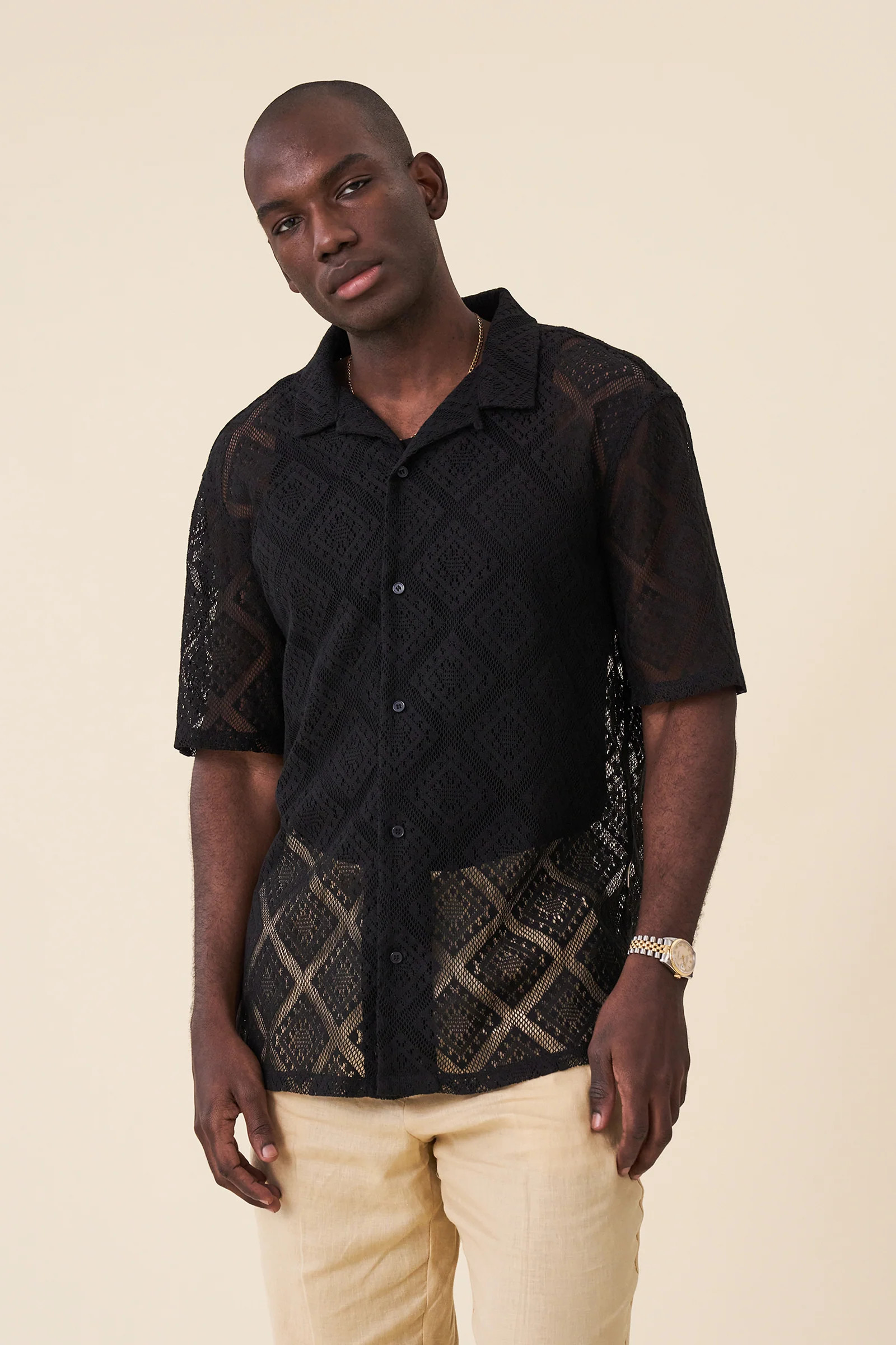 LACE VACATION SHIRT - BLACK | Bound UK