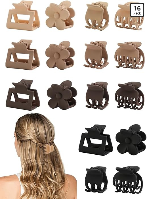 16 PCS Small Hair Clips for Women & Girls, Durable Matte Claw Clips for Thin Hair, Strong Hold No... | Amazon (US)
