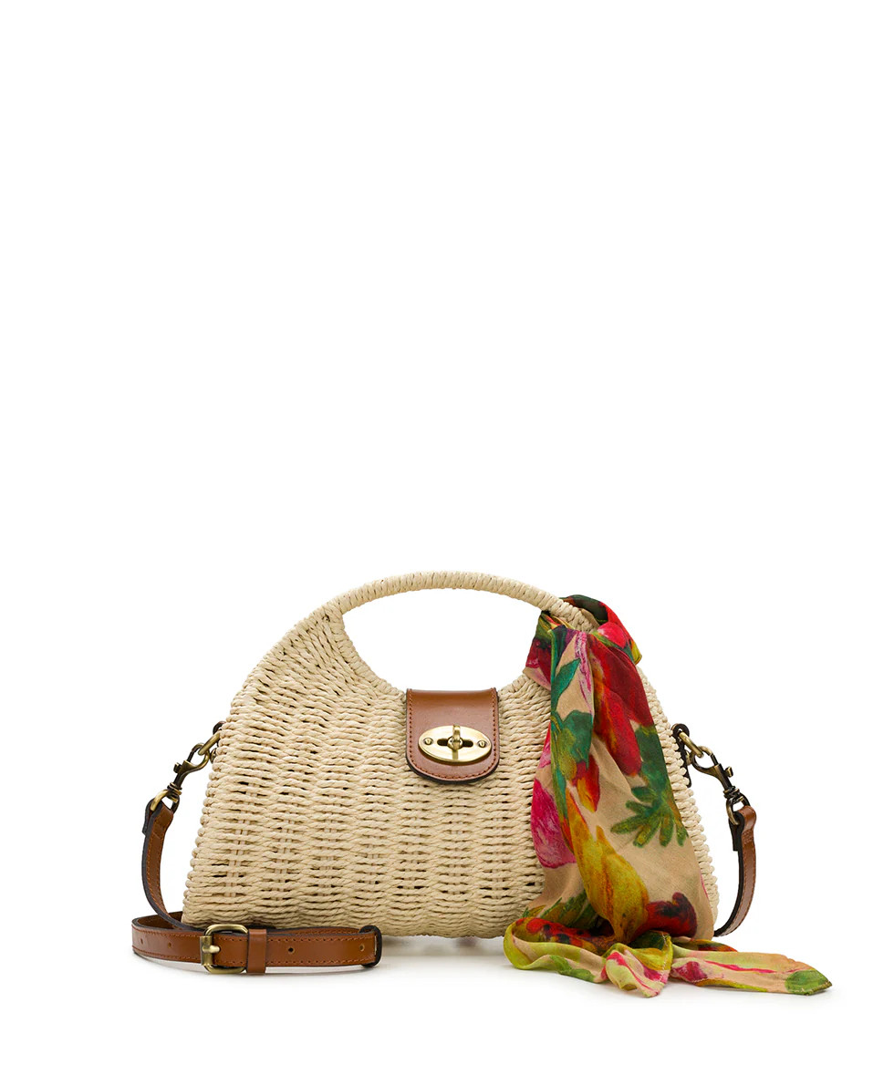 Sarakino Woven Frame Top Handle Bag with Spring Multi Scarf | Patricia Nash Designs