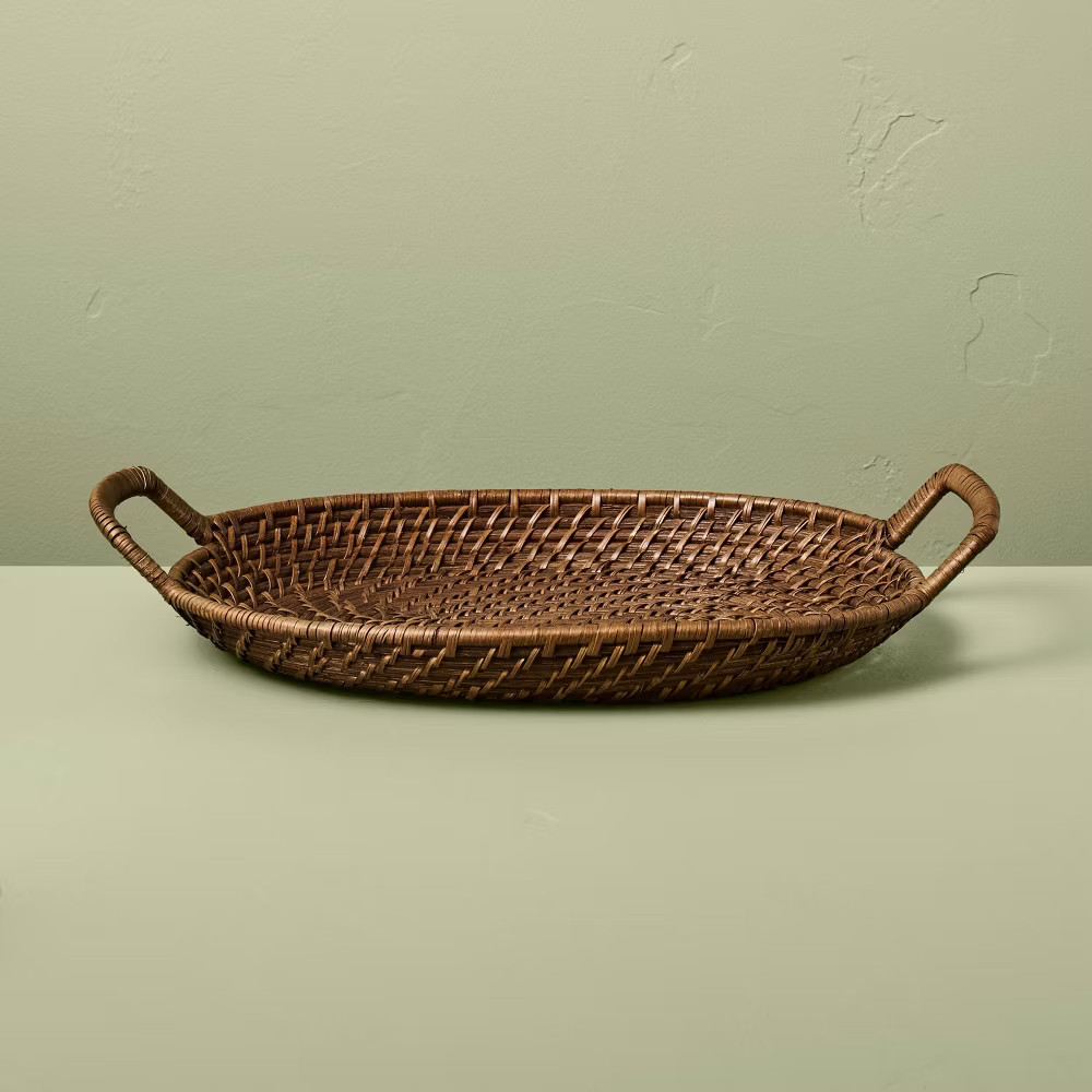 Woven Rattan Decorative Tray with Handles Dark Brown - Hearth & Hand™ with Magnolia | Target