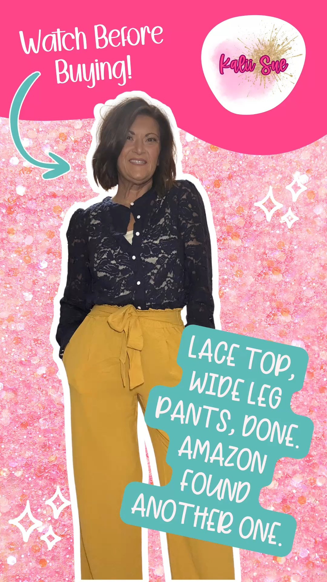 A lace blouse that actually belongs in your spring wardrobe — not just on a dinner table. This PRETTYGARDEN navy lace blouse is a long sleeve, button up top with the kind of delicate lace detail that makes an outfit look intentional and put together without even trying. I paired it with the Heymoments high waisted wide leg lounge pants and the whole look just works. Navy and yellow is a color combo that is seriously underrated and this outfit is proof.

The blouse is dressy casual done right — lightweight enough for spring, polished enough to wear to work, relaxed enough to wear literally anywhere else. The lace detail elevates a simple silhouette without being over the top. Long sleeves, button up front, and it tucks beautifully into a high waisted bottom. The Heymoments pants bring the comfort — lightweight, flowy, adjustable tie waist, deep pockets, and a wide leg silhouette that flatters every body type.

Two Amazon pieces. One complete, confident, wear-it-anywhere outfit.  

 #amazondashion #amazongind 

#LTKootd #LTKOver40 #LTKWorkwear