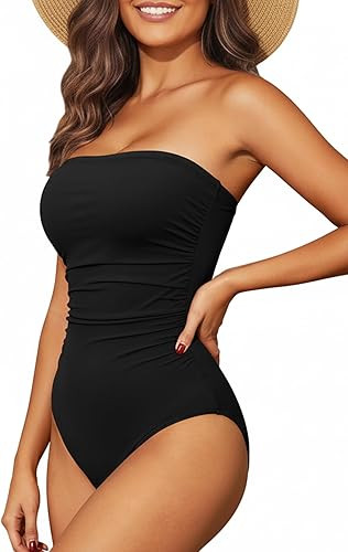 Holipick Women Tummy Control One Piece Swimsuits Strapless Bandeau Bathing Suits Slimming Halter ... | Amazon (US)
