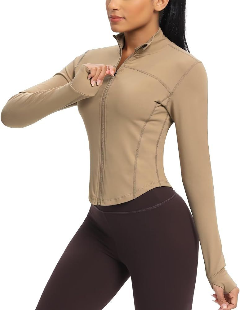 QUEENIEKE Workout Running Jackets for Women Zip Up Athletic Yoga Cropped Tops with Thumb Holes | Amazon (CA)