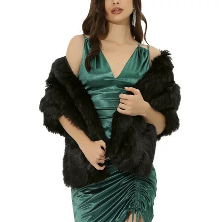 INSPIRE CHIC Women s Elegant Cape Shoulder Faux Fur Wedding Party Shawl M Black | Walmart (US)