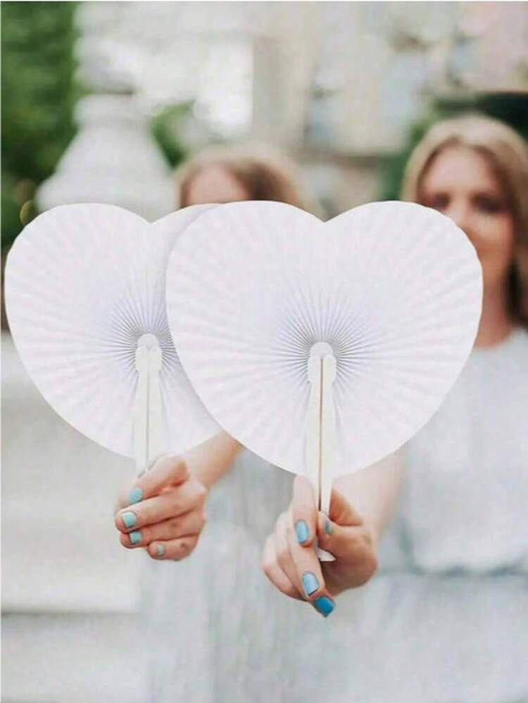 12pcs White Heart-Shaped Blank Paper Fans, European Style Wedding Supplies, DIY Party Supplies, H... | SHEIN