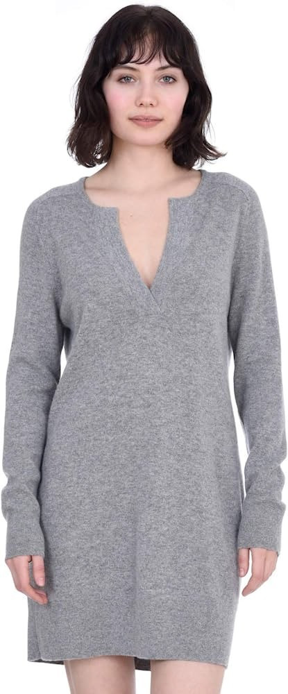 Cashmeren Scoop V-Neck Sweater Dress 100% Cashmere Long Sleeve Pullover Tunic for Women | Amazon (US)