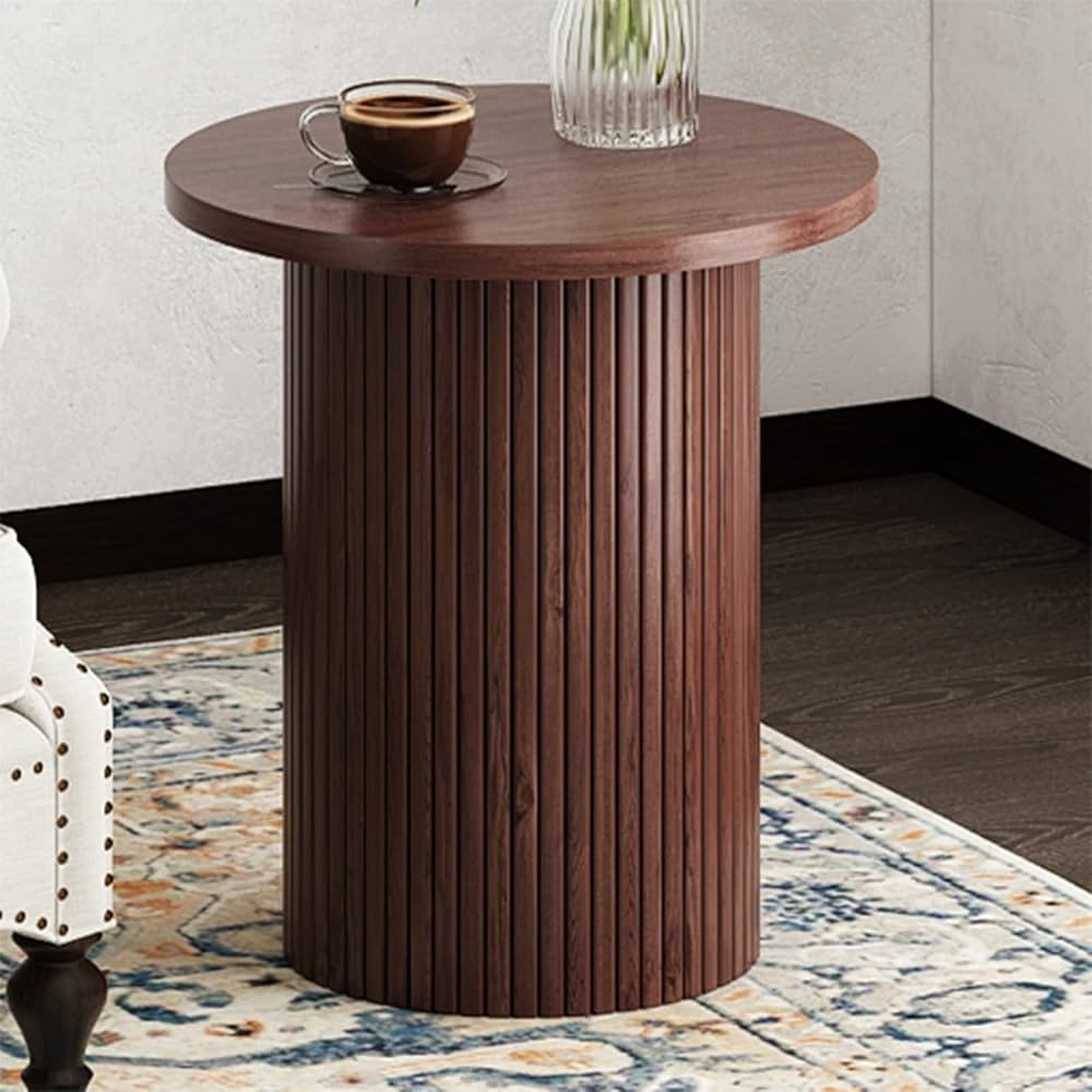 Walnut Pedestal Side Table 18'' Dia, Mid Century Modern Farmhouse Accent End Table, Fluted Base D... | Amazon (US)