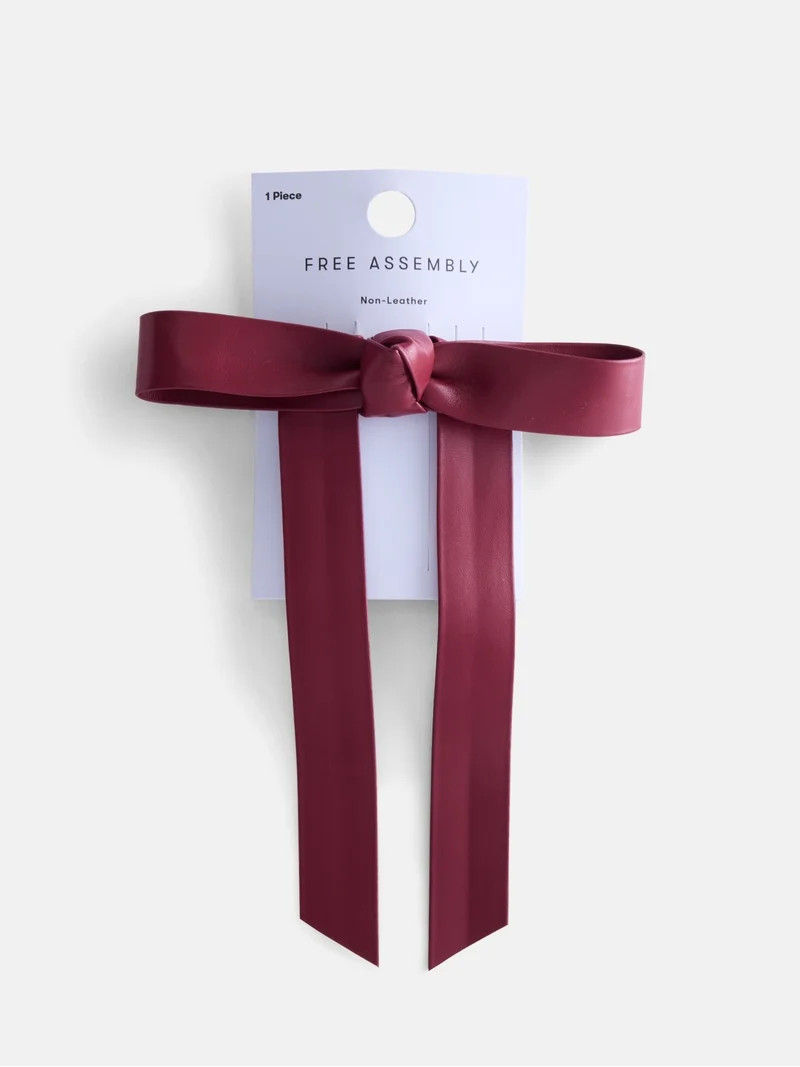 Free Assembly Women's Faux Leather Bow Barrette, Red | Walmart (US)