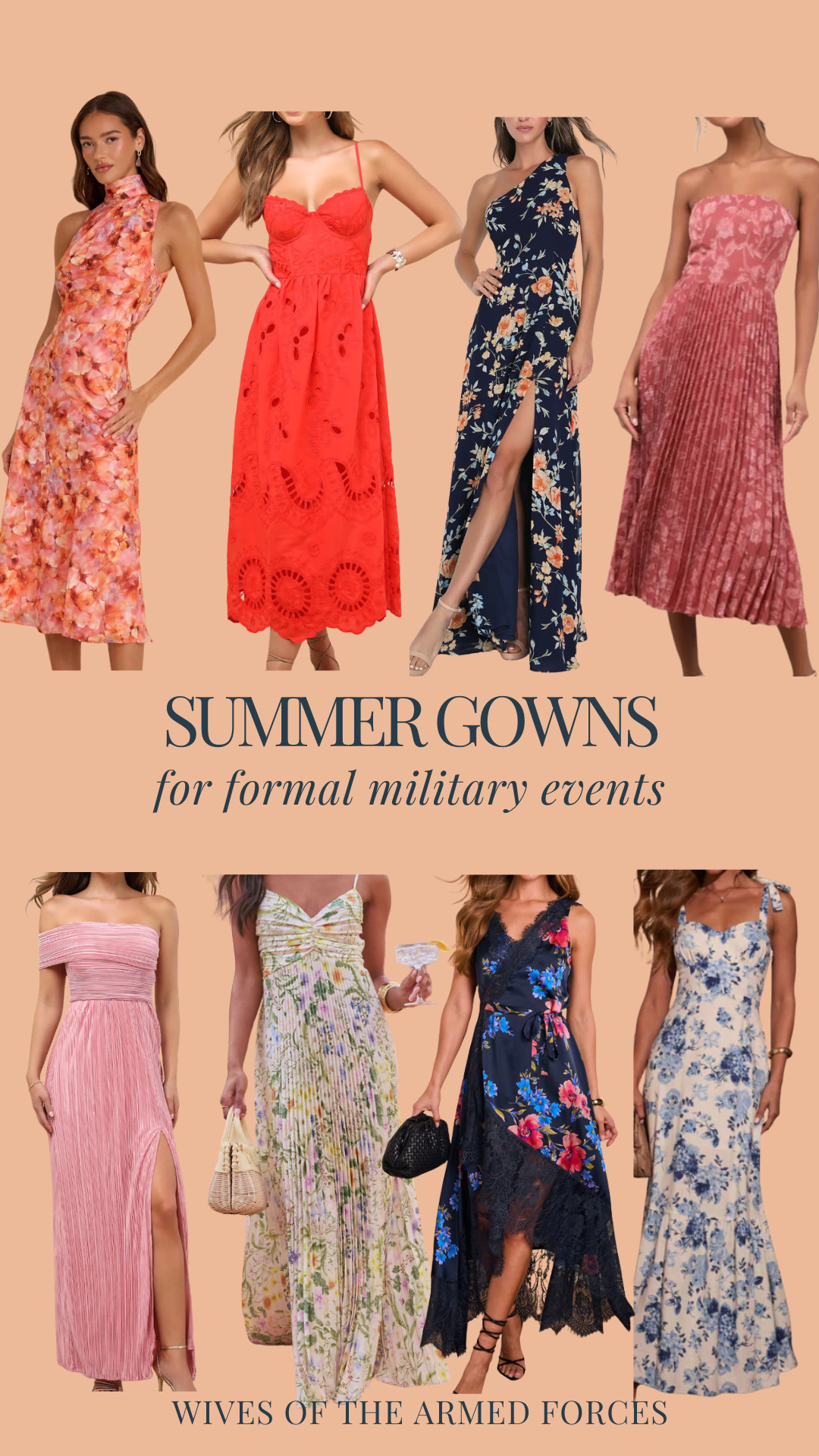 Whether you are heading to a summer military wedding or have a formal military event, these dresses have the perfect pop of color for summer and would look great with military dress uniforms!