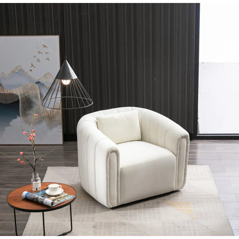Deria 30" W Super Soft Oversize Velvet Swivel Barrel Chair | Wayfair North America
