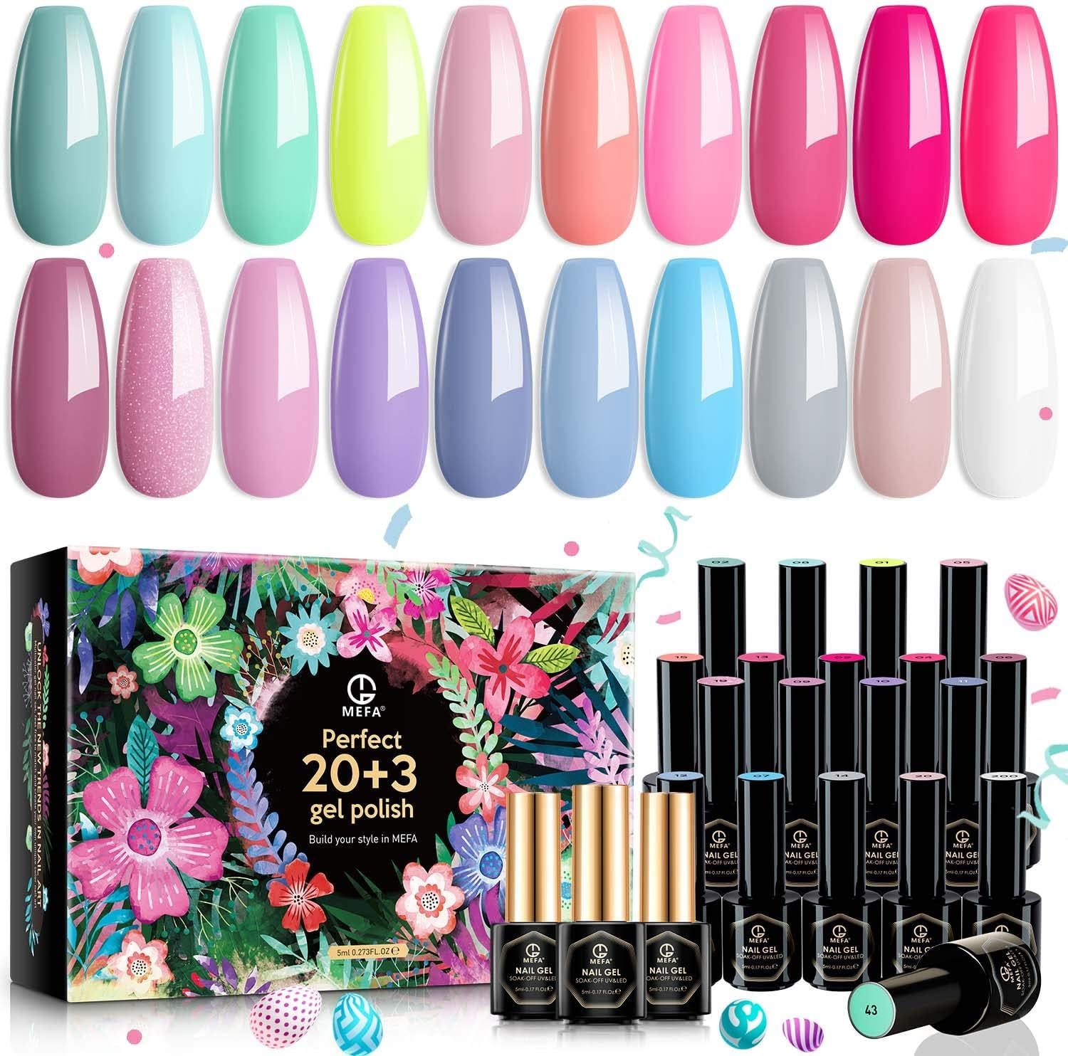 MEFA Gel Nail Polish Set 23 Pcs with Gift Box, Pastel Nail Gel Kit Cotton Candy Colors with No Wipe  | Amazon (US)