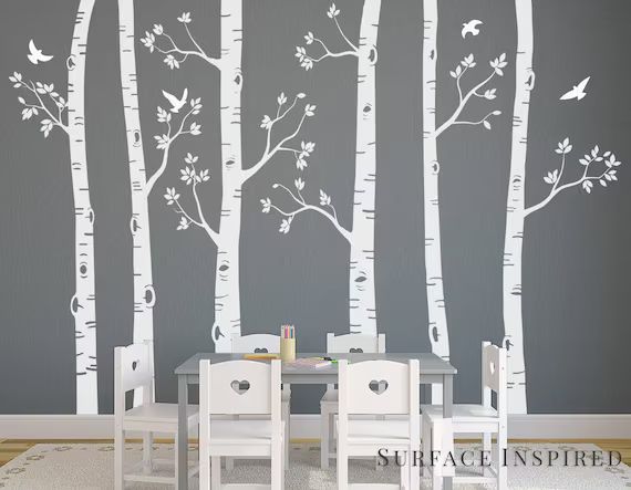 Wall Decal Kids Nursery Decals Birch Trees Wall Decal Tree Wall Mural Stickers Nursery Tree and B... | Etsy (US)