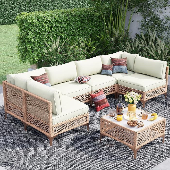 Outdoor Patio Furniture Set, Wicker Outdoor Sectional Set, Boho Patio Conversation Sectional Sofa... | Amazon (US)