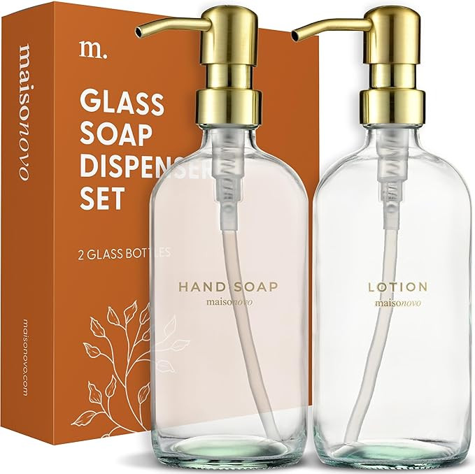 MaisoNovo Bathroom Soap and Lotion Dispenser Set | Clear Glass Gold Pumps x 2 | Amazon (US)