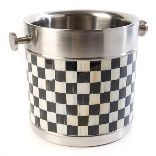 MACKENZIE-CHILDS 3260 Ice Bucket, Decorative Stainless-Steel Bucket and Ice-Cube Bin, Black-and-White Courtly Check | Amazon (US)
