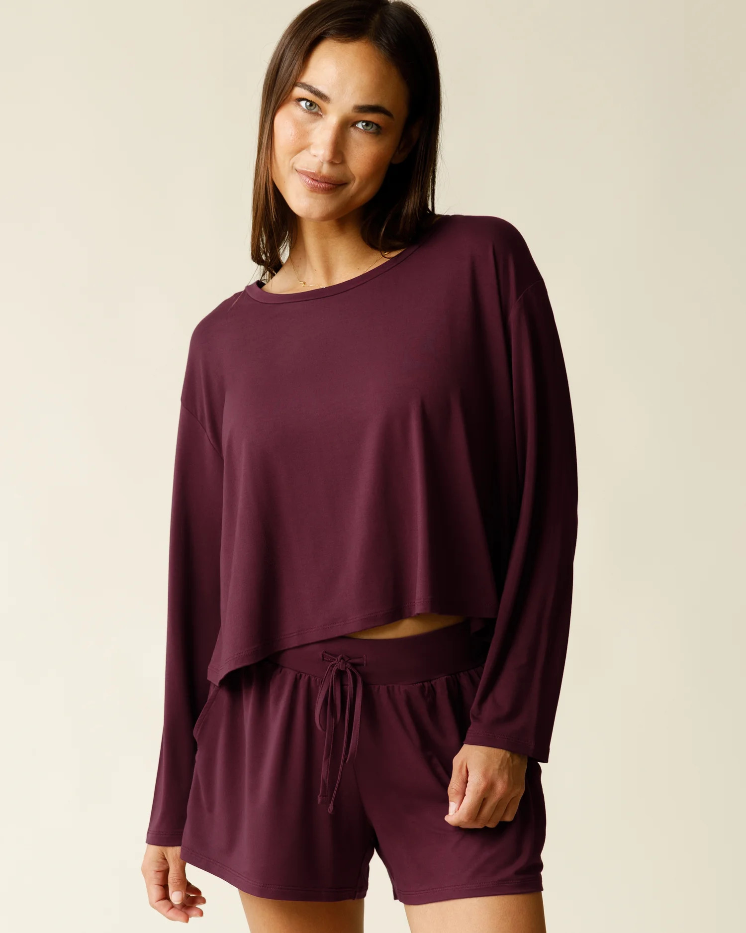 Aria Bamboo Casual Cropped Long Sleeve Top | Deep Burgundy - Kindred Bravely | Kindred Bravely