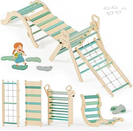 BlueWood 10-in-1 Pikler Triangle Set, Toddler Climbing Toys Indoor, Montessori Climber, Baby Jung... | Amazon (US)