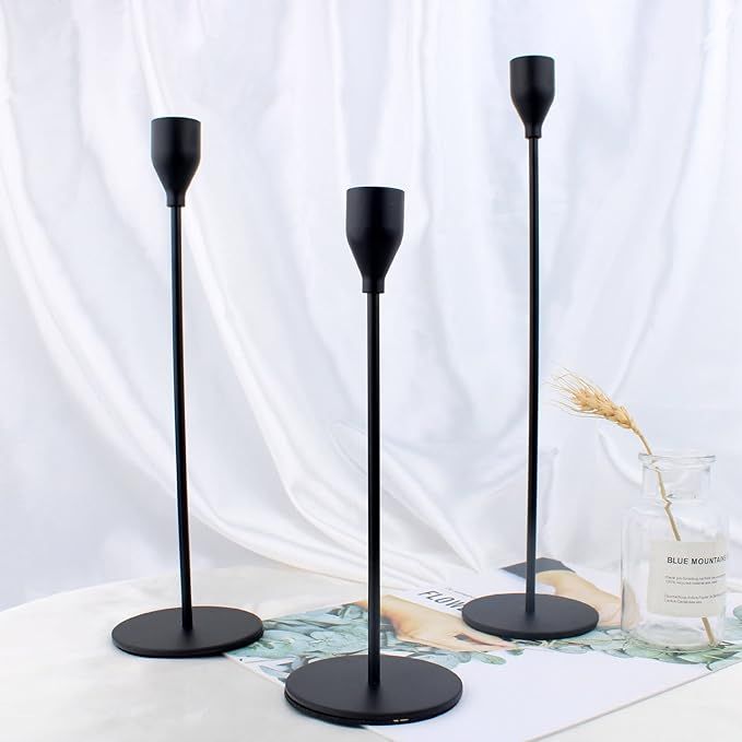 Matte Black Candlestick Holders , Set of 3 Candle Holders for 3/4" Taper Candles&Led Modern Metal... | Amazon (US)