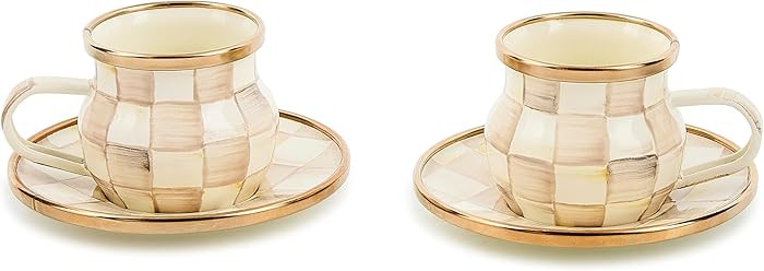MACKENZIE-CHILDS Espresso Cup and Saucer Set, Cute Small Coffee Cups and Saucers, Set of 2, Brown... | Amazon (US)