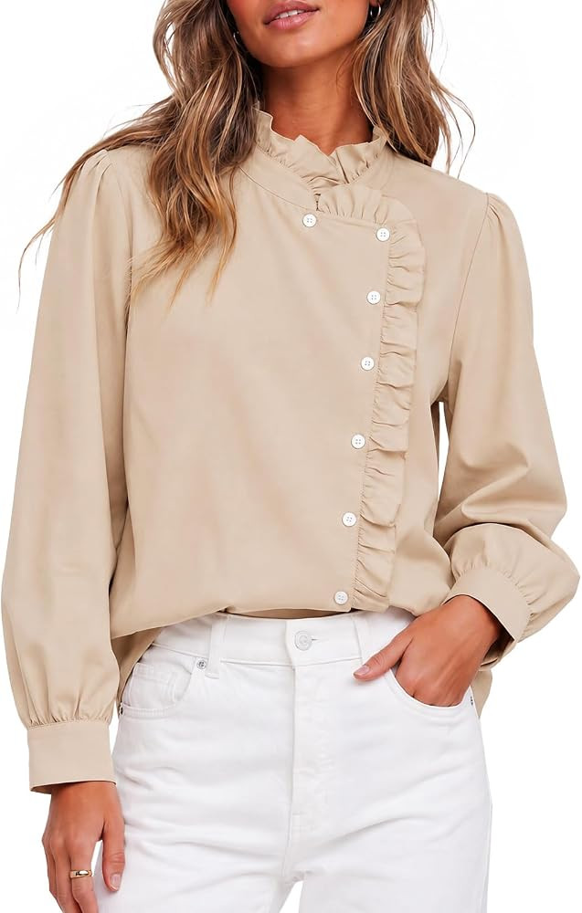 Flowyair Button Down Shirts for Women Casual Long Sleeve Ruffle Fall Tops | Amazon (US)