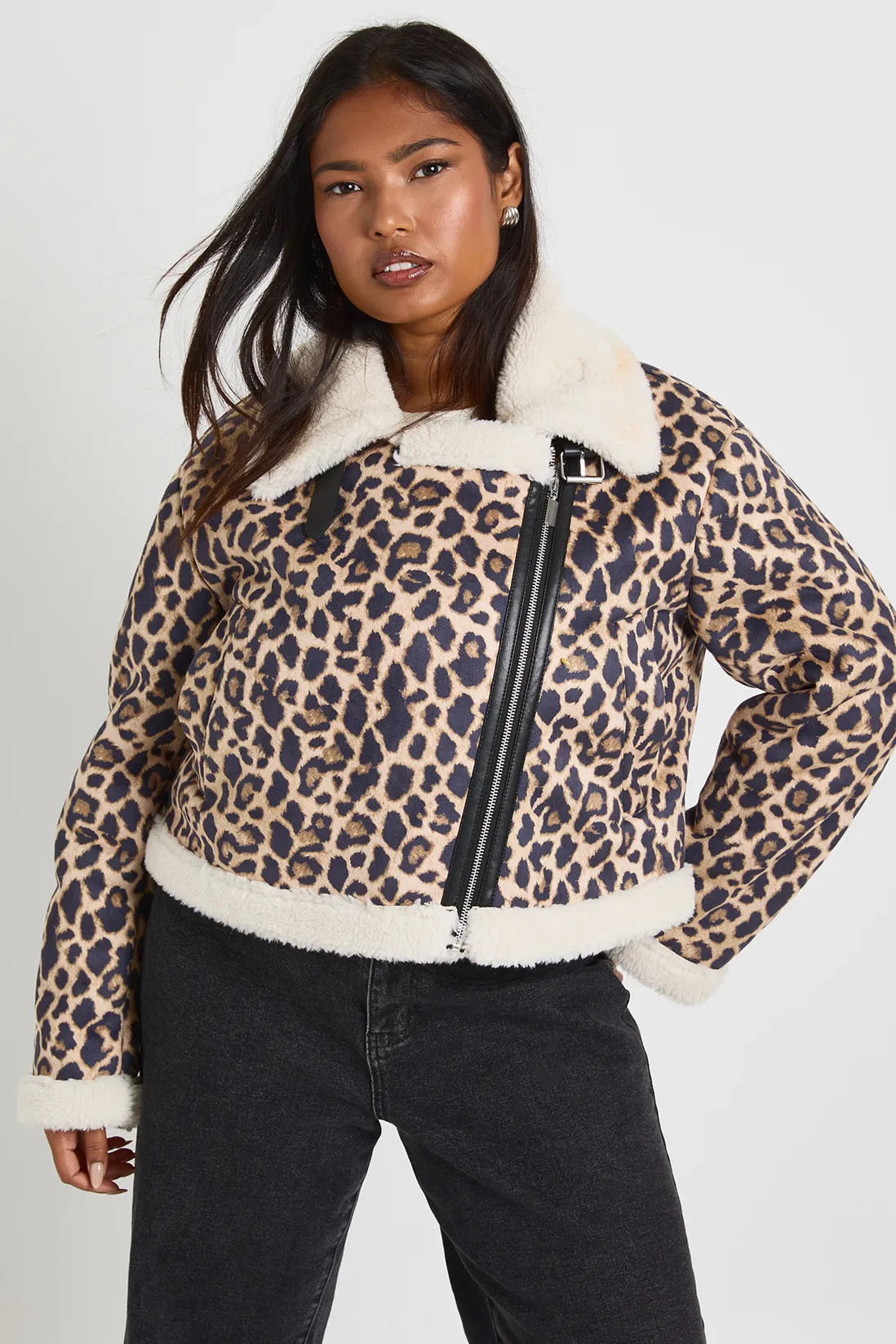 Plus Leopard Oversized Aviator Coat | boohoo (US & Canada)