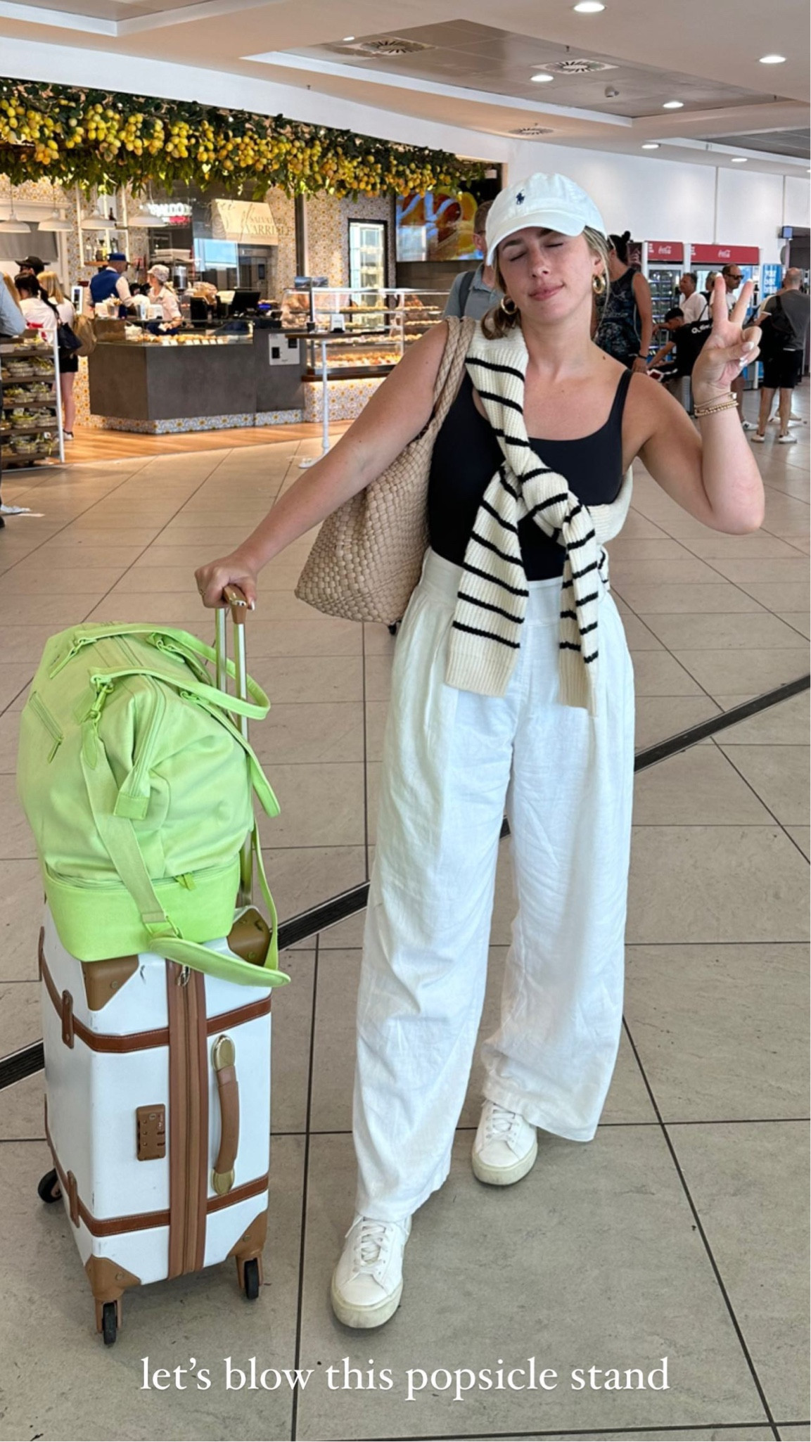 Travel look for the plane ride home! Super comfy skims bodysuit, linen pants, vejas, polo hat, striped sweater
Beis mini weekender bag & my favorite carry on 
Europe travel outfit 

#LTKtravel #LTKeurope