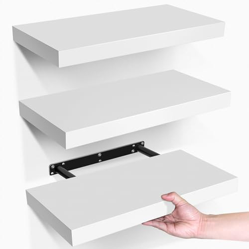 LaVie Home Floating Shelves, 15.6 Inch Wall Shelf Set of 3, Hanging Shelf with Invisible Brackets, Wall Decor for Bathroom, Bedroom, Living Room, Kitchen Storage, Modern White | Amazon (US)