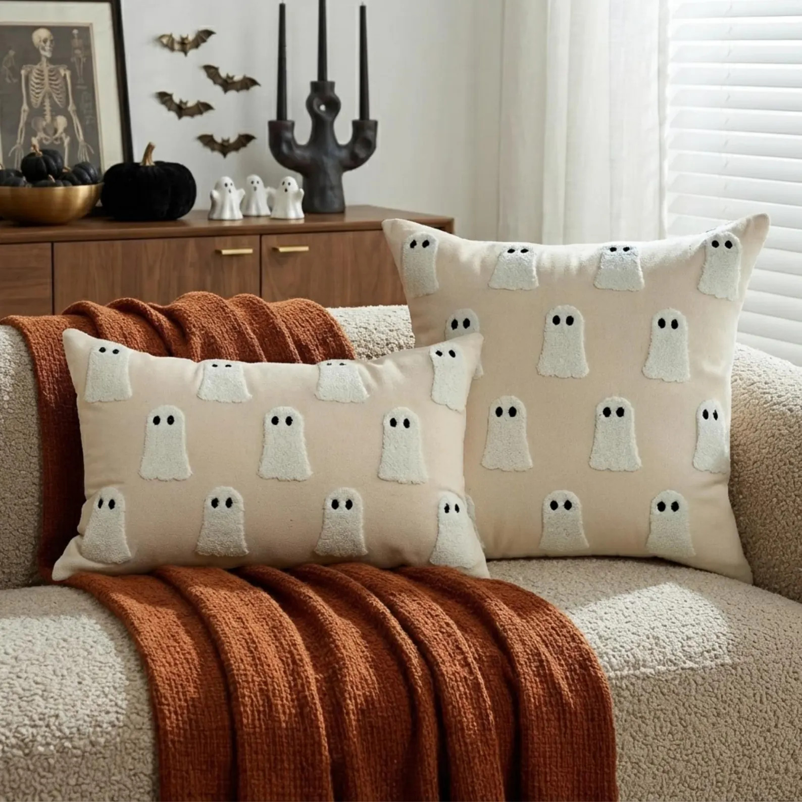 Cute Ghost Halloween Pillow Covers, Spooky Throw Pillows, Embroidered  Neutral Halloween Decor, C... | Etsy (Global)
