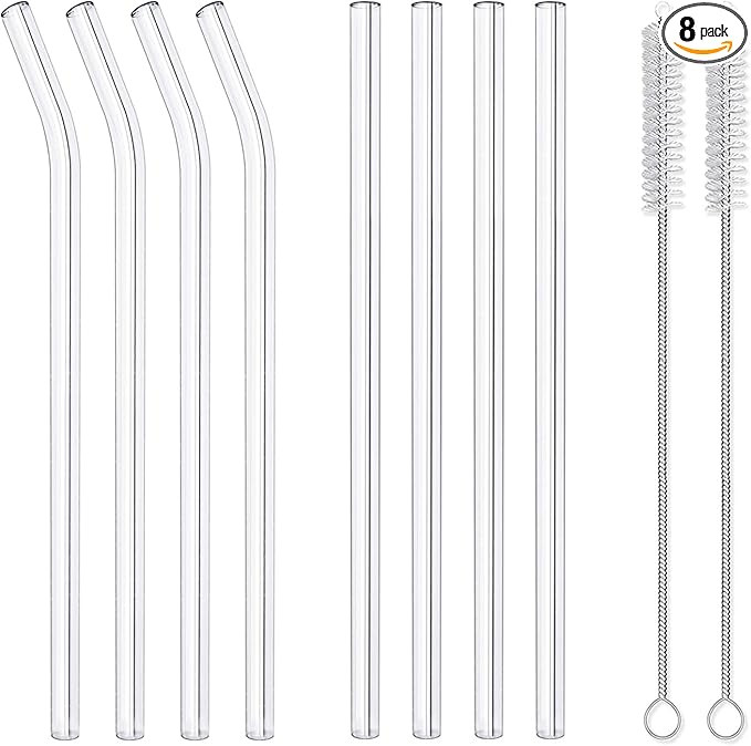 8 Pack Reusable Glass Drinking Straws - 10" x 10 mm - Smoothie Straws for Milkshakes, Frozen Drin... | Amazon (US)