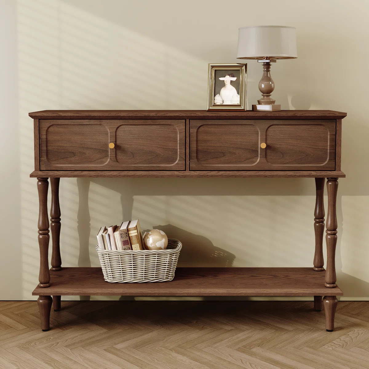Mid-Century Console Table with 2 Drawers for Entry and Living Room,Walnut | Wayfair North America