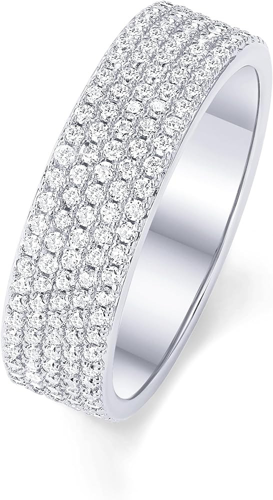 PAVOI 14K Gold Plated Cubic Zirconia Wide Eternity Statement Rings | CZ Stackable Wedding Band fo... | Amazon (US)