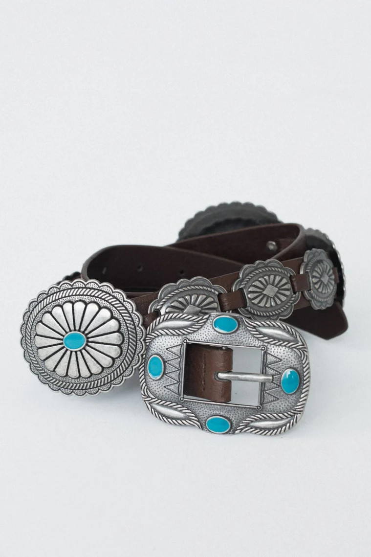 Austin Turquoise Concho Belt - Brown | Three Bird Nest