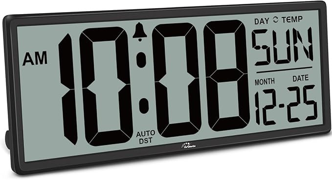WallarGe 14.5'' Large Digital Wall Clock Battery Operated with Jumbo Numbers, Temperature and Dat... | Amazon (US)